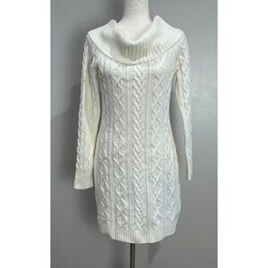 J Howard Cable Knit Sweater Dress Womens S Cream Off The Shoulder